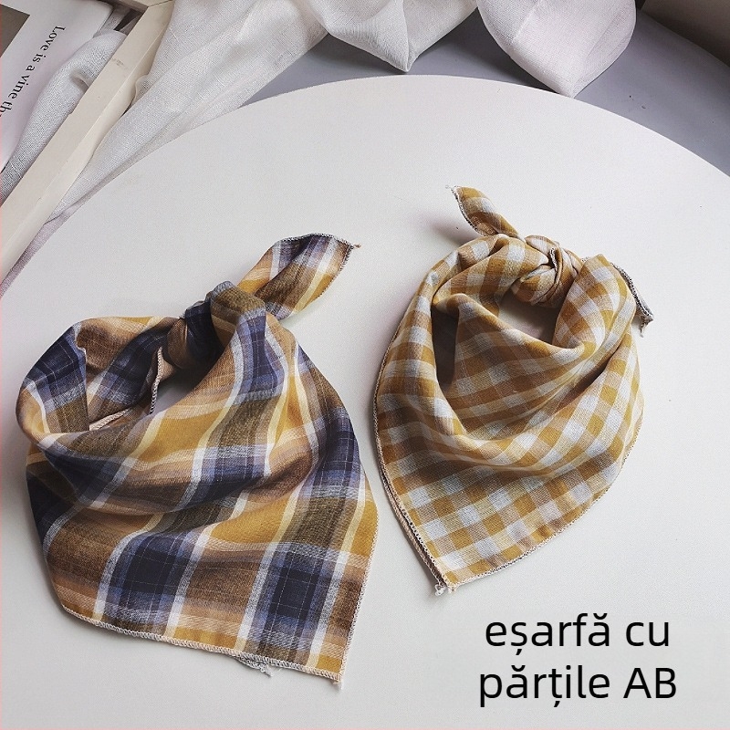 Șal pentru copii din bumbac, pătrat - model în carouri, țesătură Jacquard, decorativ