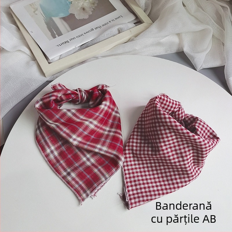 Șal pentru copii din bumbac, pătrat - model în carouri, țesătură Jacquard, decorativ