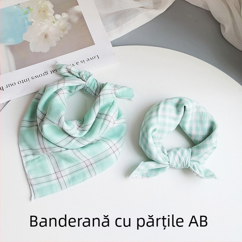 Șal pentru copii din bumbac, pătrat - model în carouri, țesătură Jacquard, decorativ