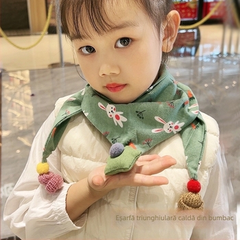 Șal triunghiular pentru copii din bumbac, decorativ, tricotaj jacquard, stil japonez-coreean drăguț, pentru iarnă, primăvară și toamnă