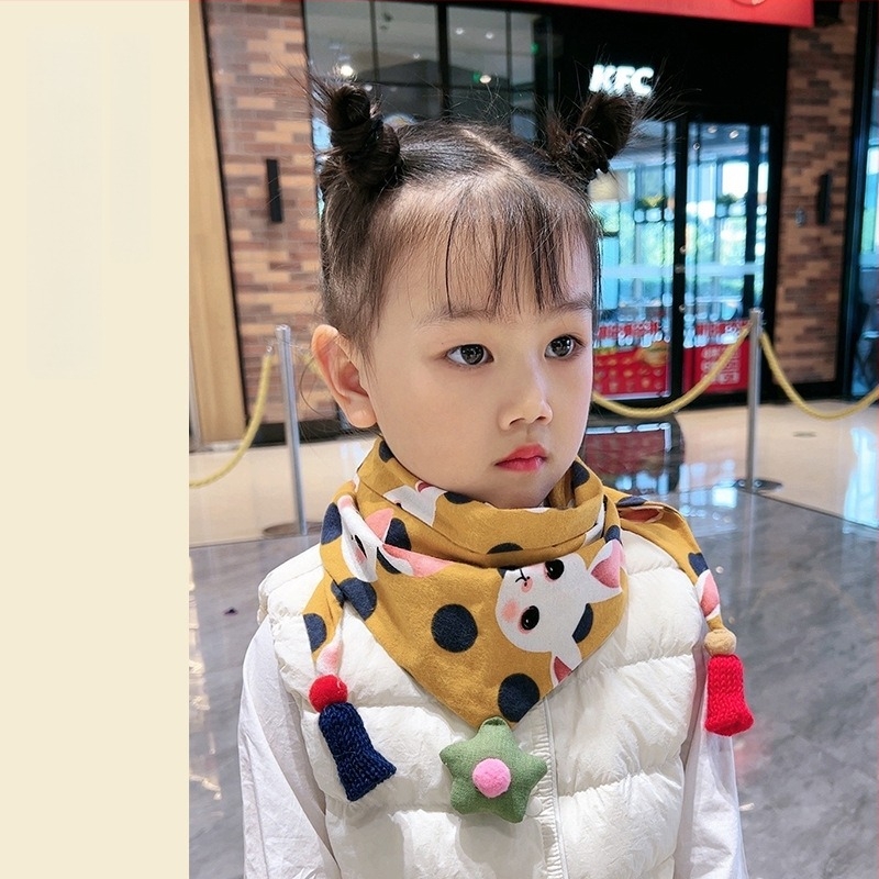 Șal triunghiular pentru copii din bumbac, decorativ, tricotaj jacquard, stil japonez-coreean drăguț, pentru iarnă, primăvară și toamnă