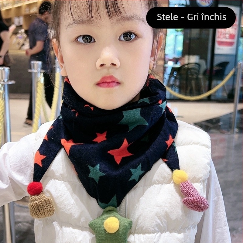 Șal triunghiular pentru copii din bumbac, decorativ, tricotaj jacquard, stil japonez-coreean drăguț, pentru iarnă, primăvară și toamnă
