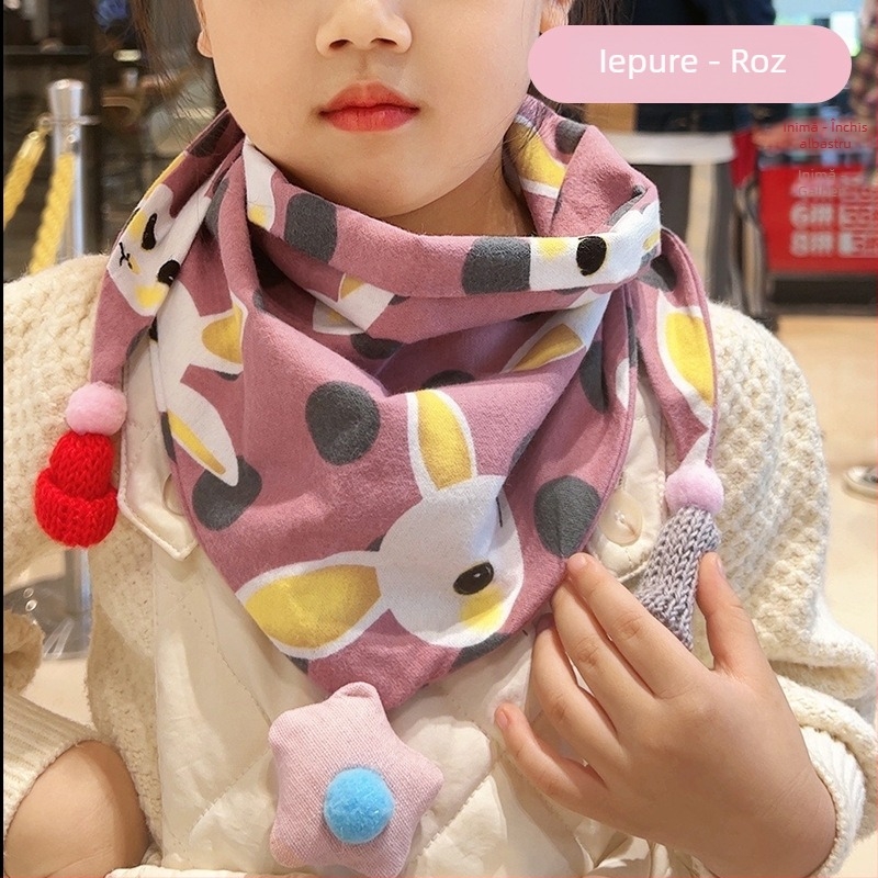Șal triunghiular pentru copii din bumbac, decorativ, tricotaj jacquard, stil japonez-coreean drăguț, pentru iarnă, primăvară și toamnă