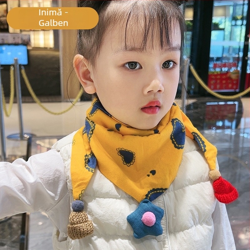 Șal triunghiular pentru copii din bumbac, decorativ, tricotaj jacquard, stil japonez-coreean drăguț, pentru iarnă, primăvară și toamnă