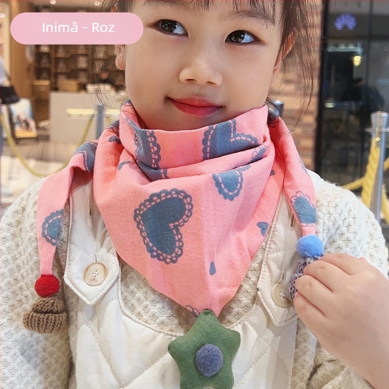 Șal triunghiular pentru copii din bumbac, decorativ, tricotaj jacquard, stil japonez-coreean drăguț, pentru iarnă, primăvară și toamnă