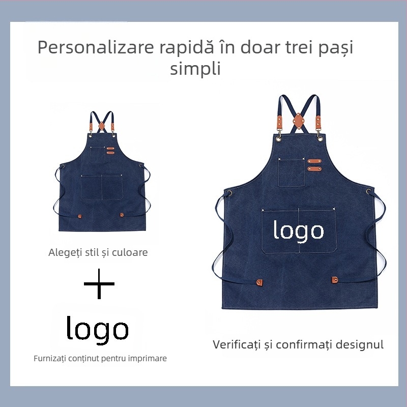 Șorț fără mâneci din poliester-bumbac, impermeabil, stil modern minimalist, unicolor, personalizare cu logo