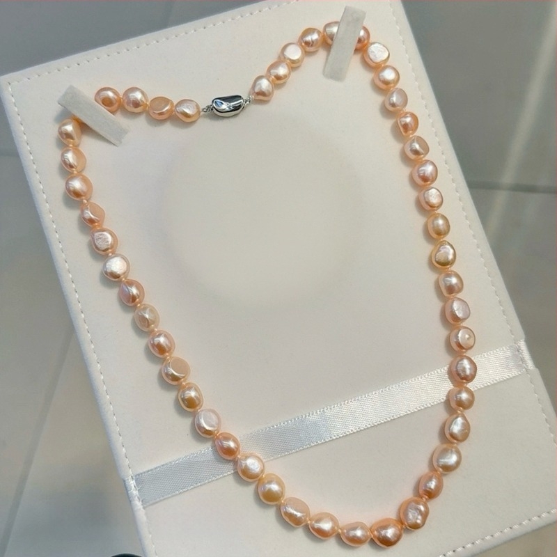 Colier cu perle baroce de apă dulce, închizătoare din argint 925, design inspirat din natură