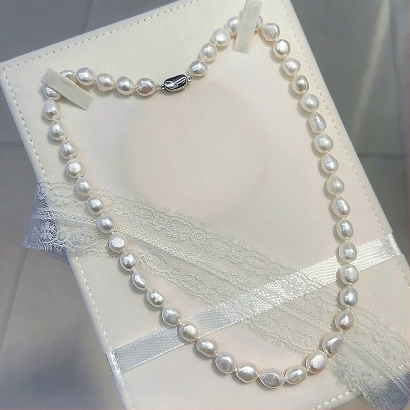 Colier cu perle baroce de apă dulce, închizătoare din argint 925, design inspirat din natură