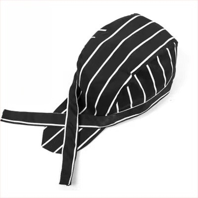 Pălărie de bucătar din bumbac, model cu dungi, construcție warp-knitted, vârf cu cupolă, bandă reglabilă pentru cap
