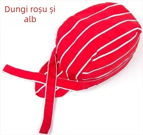 Pălărie de bucătar din bumbac, model cu dungi, construcție warp-knitted, vârf cu cupolă, bandă reglabilă pentru cap