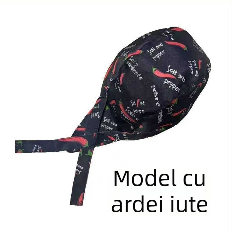 Pălărie de bucătar din bumbac, model cu dungi, construcție warp-knitted, vârf cu cupolă, bandă reglabilă pentru cap