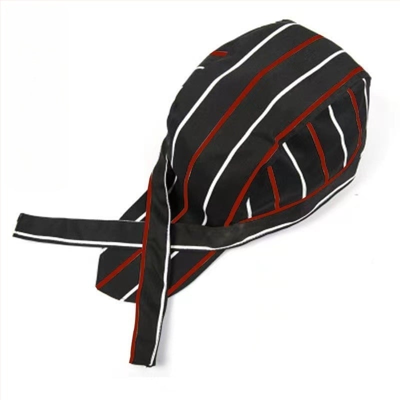 Pălărie de bucătar din bumbac, model cu dungi, construcție warp-knitted, vârf cu cupolă, bandă reglabilă pentru cap