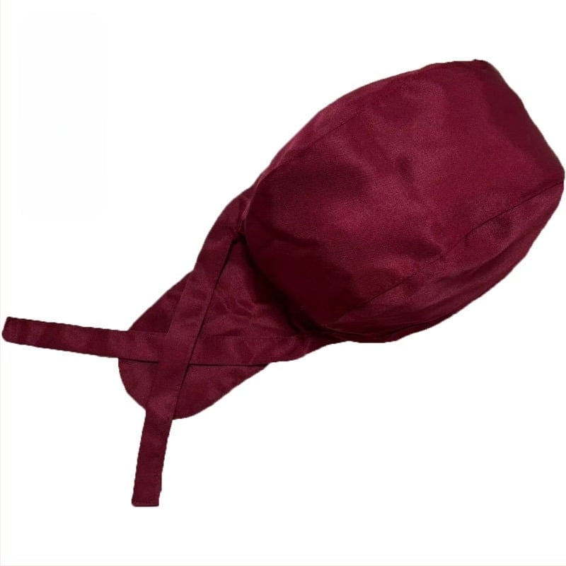 Pălărie de bucătar din bumbac, model cu dungi, construcție warp-knitted, vârf cu cupolă, bandă reglabilă pentru cap