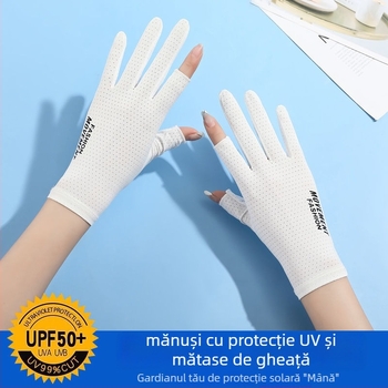Mănuși de protecție solară pentru femei - Protecție UV, Antialunecare, Respirabile, Compatibile cu ecranul tactil; Material: Altul