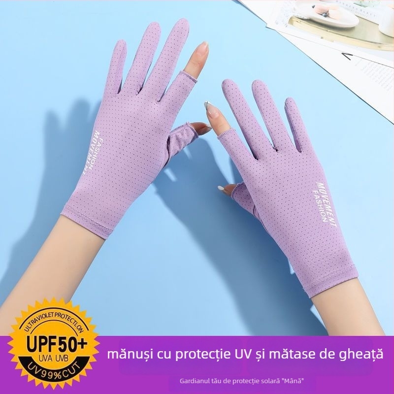 Mănuși de protecție solară pentru femei - Protecție UV, Antialunecare, Respirabile, Compatibile cu ecranul tactil; Material: Altul