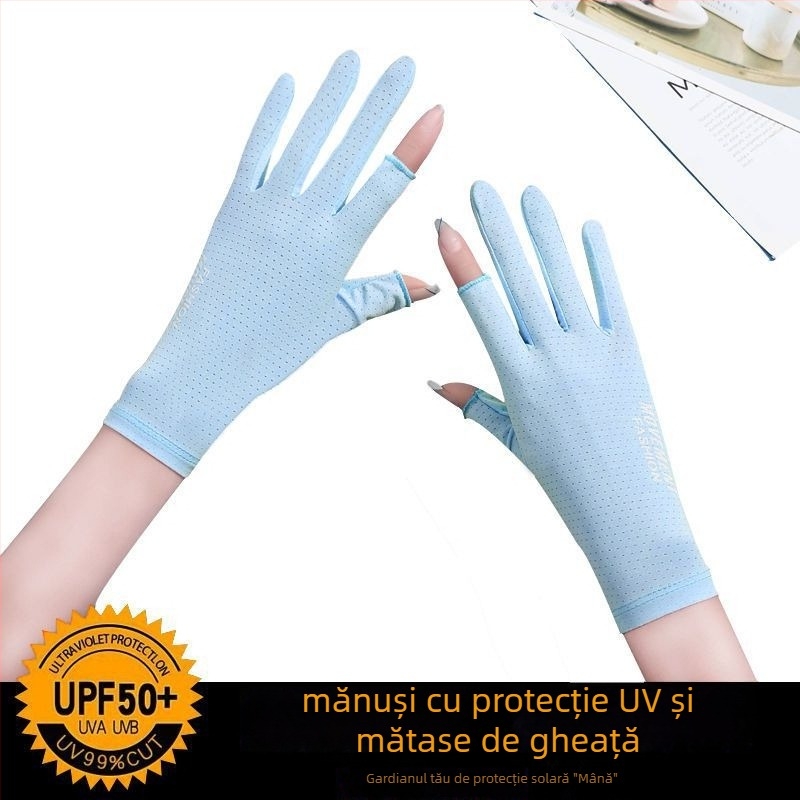 Mănuși de protecție solară pentru femei - Protecție UV, Antialunecare, Respirabile, Compatibile cu ecranul tactil; Material: Altul