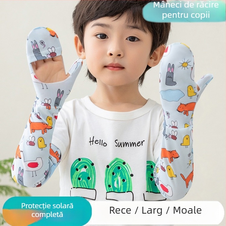 Manșete pentru copii, protecție UV, din Ice Silk, antiderapante, respirante pentru vară