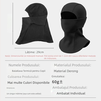 Balaclavă unisex pentru iarnă, cu poliester Derong și 11–20% elastan, uscare rapidă, respirabilă, protecție împotriva vântului, menține căldura, gât integrat