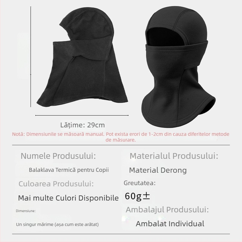 Balaclavă unisex pentru iarnă, cu poliester Derong și 11–20% elastan, uscare rapidă, respirabilă, protecție împotriva vântului, menține căldura, gât integrat