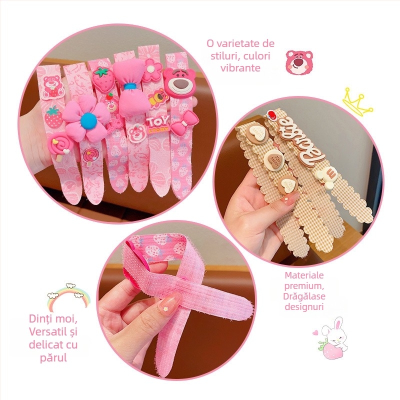 Bandă de păr Dharma Star pentru fete – cartoon cu flori, cu Velcro pentru păr, lucrată manual, material textil, cristale titanice (Material textil • Lucrată manual • Velcro • Cristale titanice)