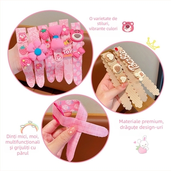 Bandă de păr pentru copii, design desen animat, lucrată manual, cu accente florale din material textil și cristale de titan, personalizabil