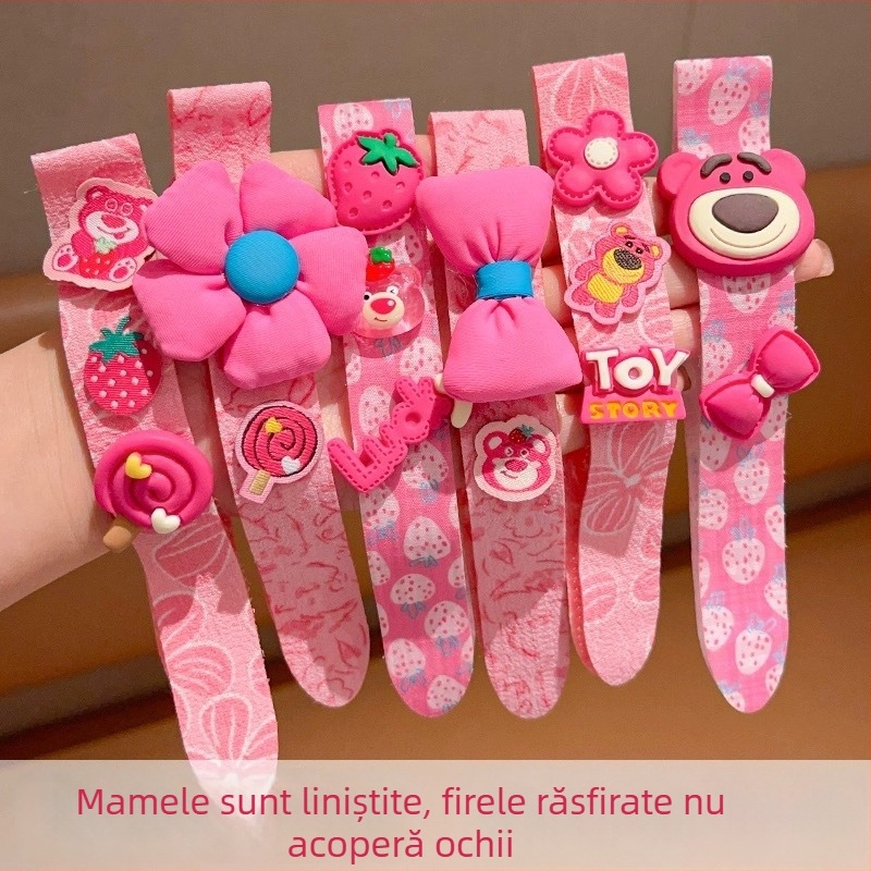 Bandă de păr pentru copii, design desen animat, lucrată manual, cu accente florale din material textil și cristale de titan, personalizabil