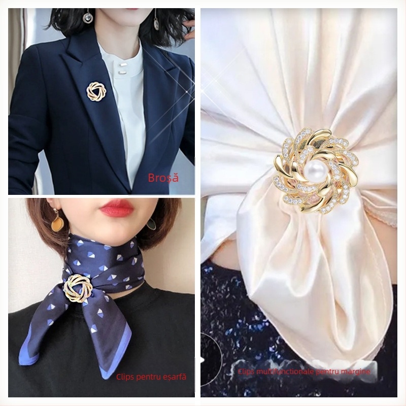 Clip de șal și broșă cu decor floral, aliaj, placare cu aur, personalizabil
