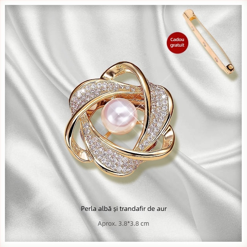 Clip de șal și broșă cu decor floral, aliaj, placare cu aur, personalizabil