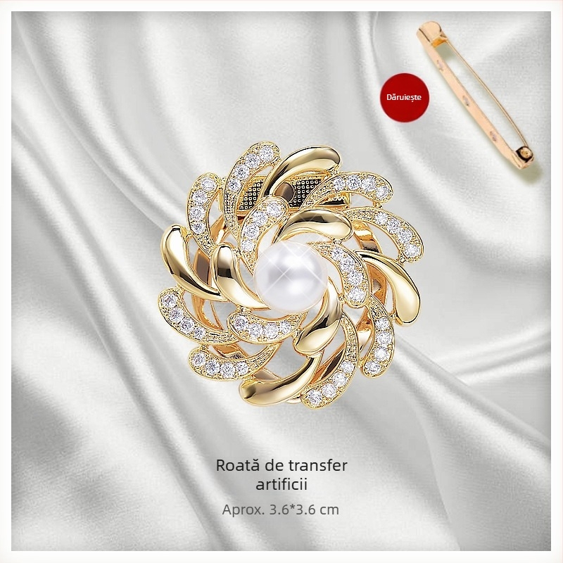 Clip de șal și broșă cu decor floral, aliaj, placare cu aur, personalizabil