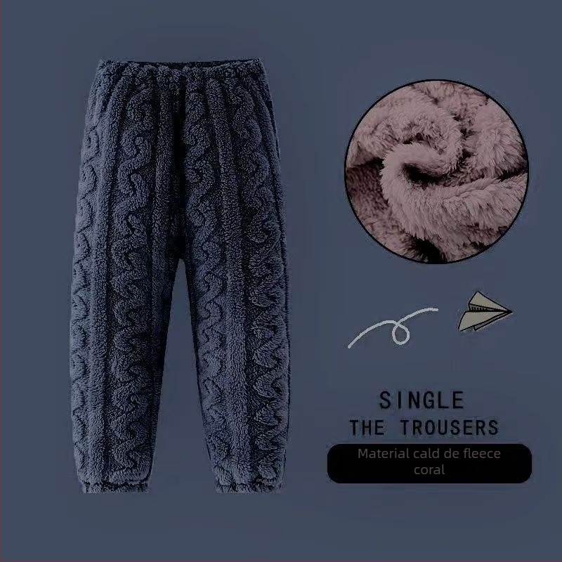 Pantaloni de pijama calzi pentru copii, pentru acasă — catifea corală, poliester 100%, prelucrat prin periere, pentru copii 3–8 ani, iarnă