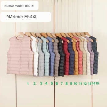 Vesta din puf cu croială slim, exterior din nylon, fără mâneci, închidere cu un nasture, Iarna 2025