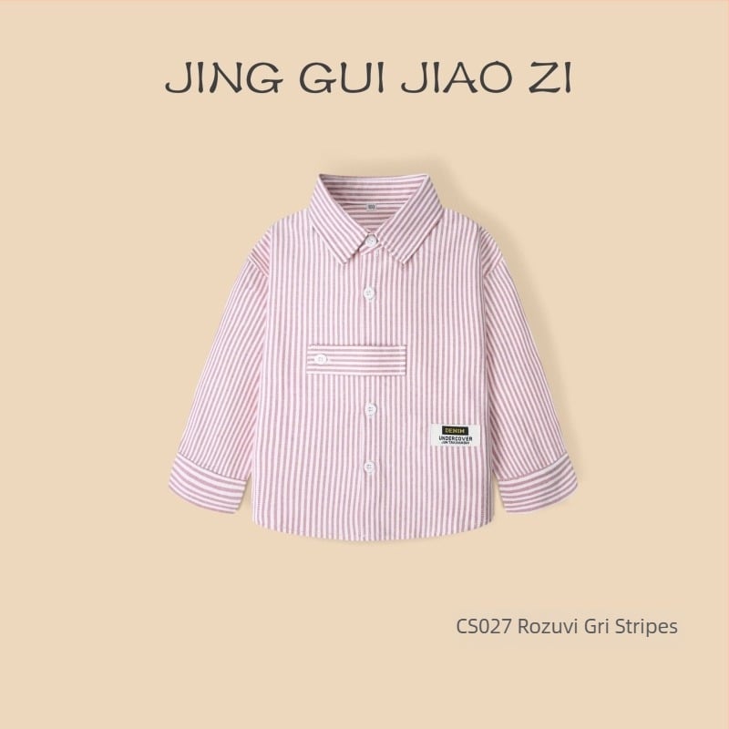 Cămașă pentru copii, băieți, cu mânecă lungă, din bumbac, dungată, guler tip lapel, 100% bumbac, țesătură moale, pentru primăvară și toamnă, vârsta 3–8 ani