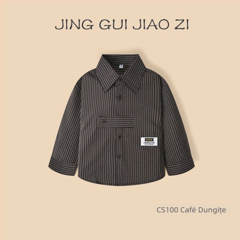 Cămașă pentru copii, băieți, cu mânecă lungă, din bumbac, dungată, guler tip lapel, 100% bumbac, țesătură moale, pentru primăvară și toamnă, vârsta 3–8 ani
