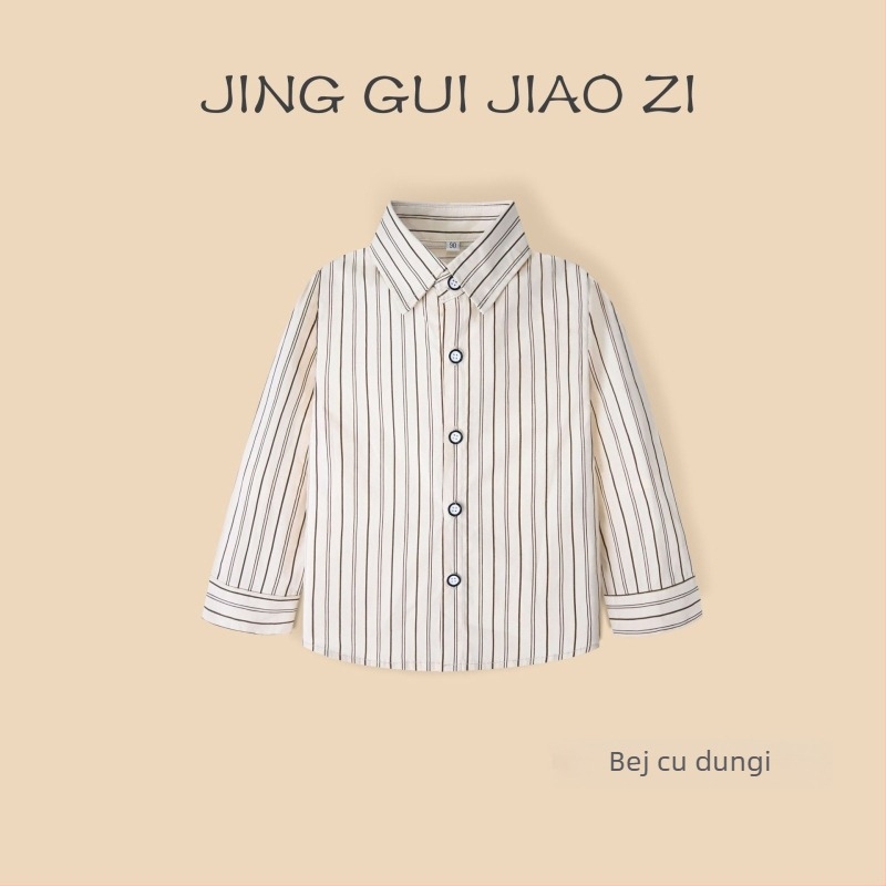 Cămașă pentru copii, băieți, cu mânecă lungă, din bumbac, dungată, guler tip lapel, 100% bumbac, țesătură moale, pentru primăvară și toamnă, vârsta 3–8 ani
