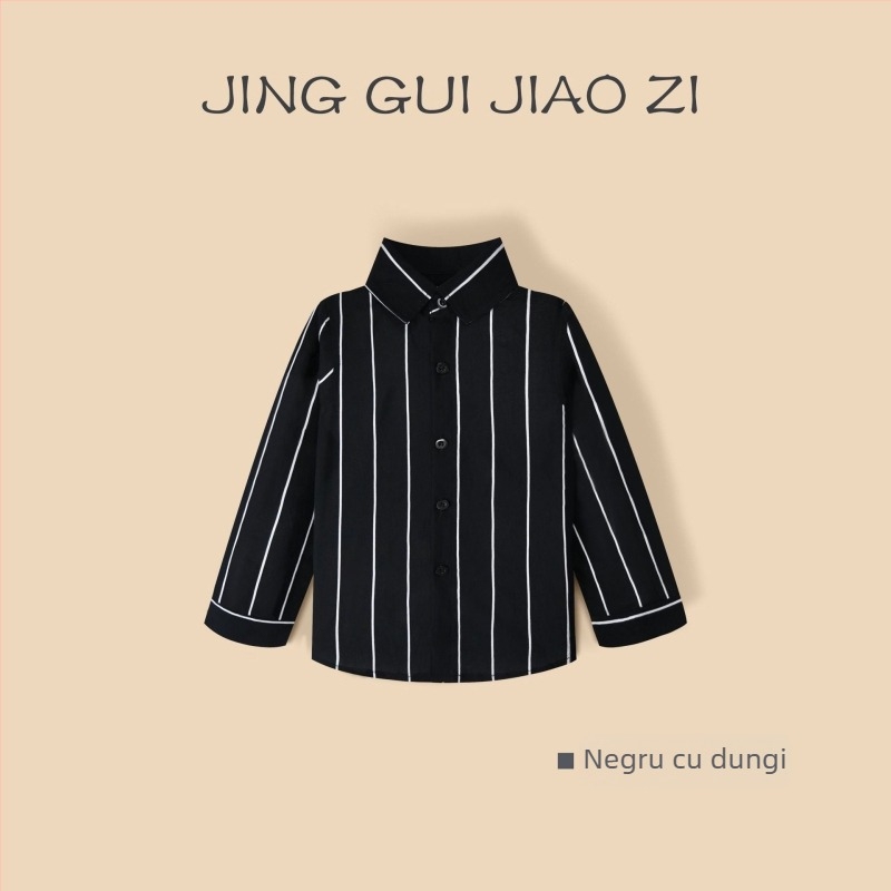 Cămașă pentru copii, băieți, cu mânecă lungă, din bumbac, dungată, guler tip lapel, 100% bumbac, țesătură moale, pentru primăvară și toamnă, vârsta 3–8 ani