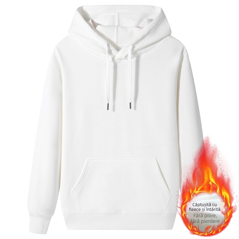 Hanorac cu glugă din bumbac compozit, căptușit cu lână și fleece, croială lejeră (Material principal: bumbac compozit, Captusire: lână, Grosime: fleece, Croială: lejer, Greutate: 400g+)