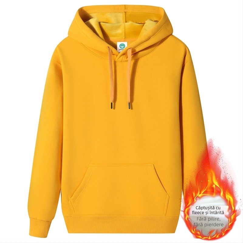 Hanorac cu glugă din bumbac compozit, căptușit cu lână și fleece, croială lejeră (Material principal: bumbac compozit, Captusire: lână, Grosime: fleece, Croială: lejer, Greutate: 400g+)