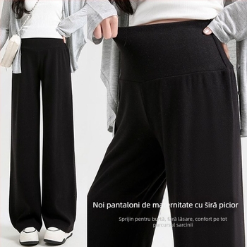Pantaloni de maternitate cu croială largă, talie joasă, fără presiune asupra abdomenului, Chenille căptușit cu fleece