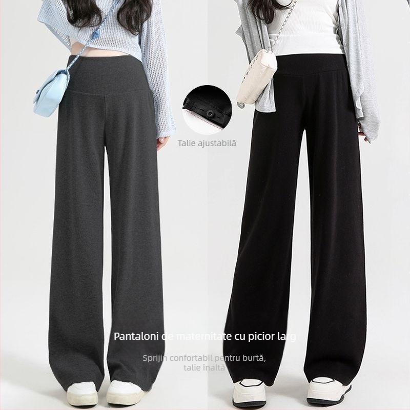 Pantaloni de maternitate cu croială largă, talie joasă, fără presiune asupra abdomenului, Chenille căptușit cu fleece