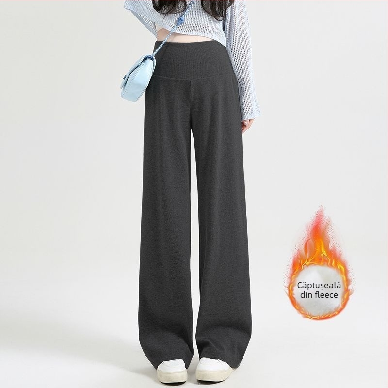 Pantaloni de maternitate cu croială largă, talie joasă, fără presiune asupra abdomenului, Chenille căptușit cu fleece