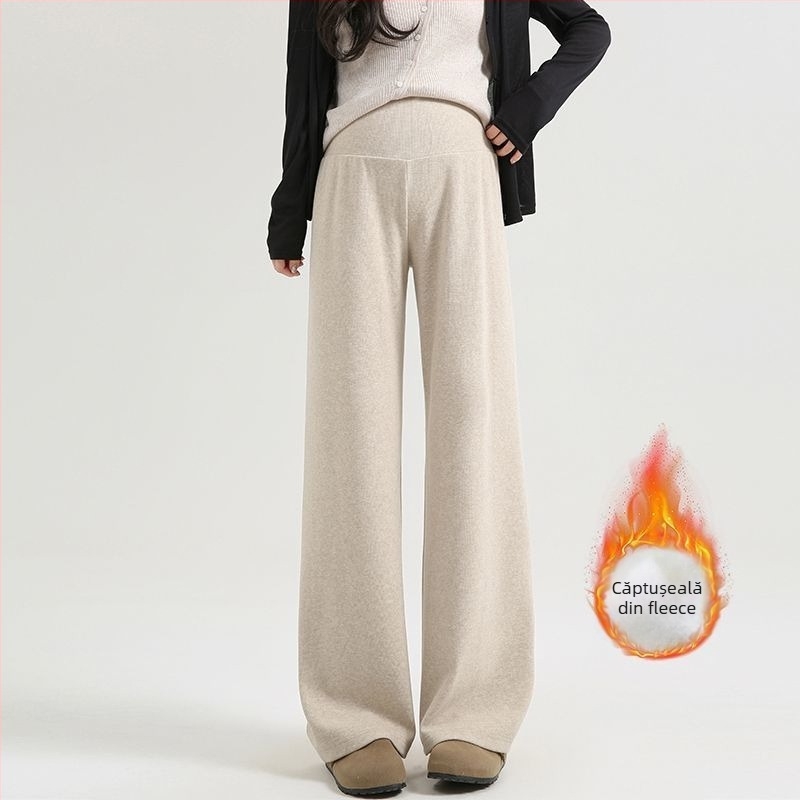 Pantaloni de maternitate cu croială largă, talie joasă, fără presiune asupra abdomenului, Chenille căptușit cu fleece