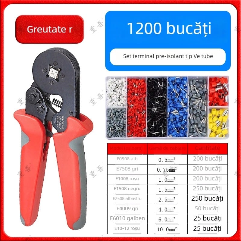 Set de clește pentru terminale tub tip preizolat, Chongwu, oțel mangan, 325 g, economie de efort