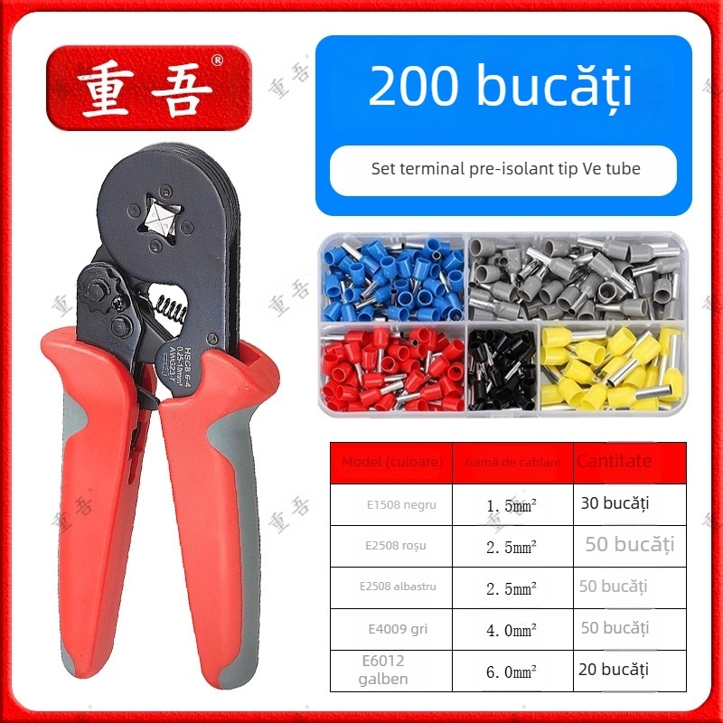 Set de clește pentru terminale tub tip preizolat, Chongwu, oțel mangan, 325 g, economie de efort