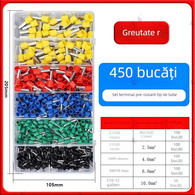 Set de clește pentru terminale tub tip preizolat, Chongwu, oțel mangan, 325 g, economie de efort