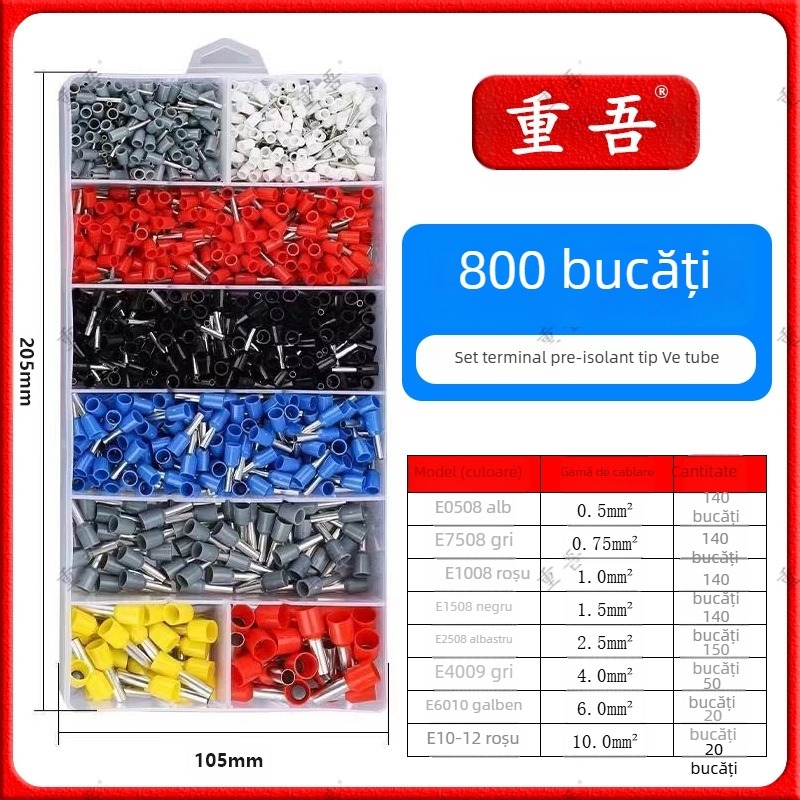 Set de clește pentru terminale tub tip preizolat, Chongwu, oțel mangan, 325 g, economie de efort