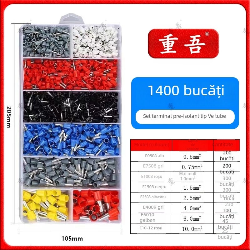 Set de clește pentru terminale tub tip preizolat, Chongwu, oțel mangan, 325 g, economie de efort