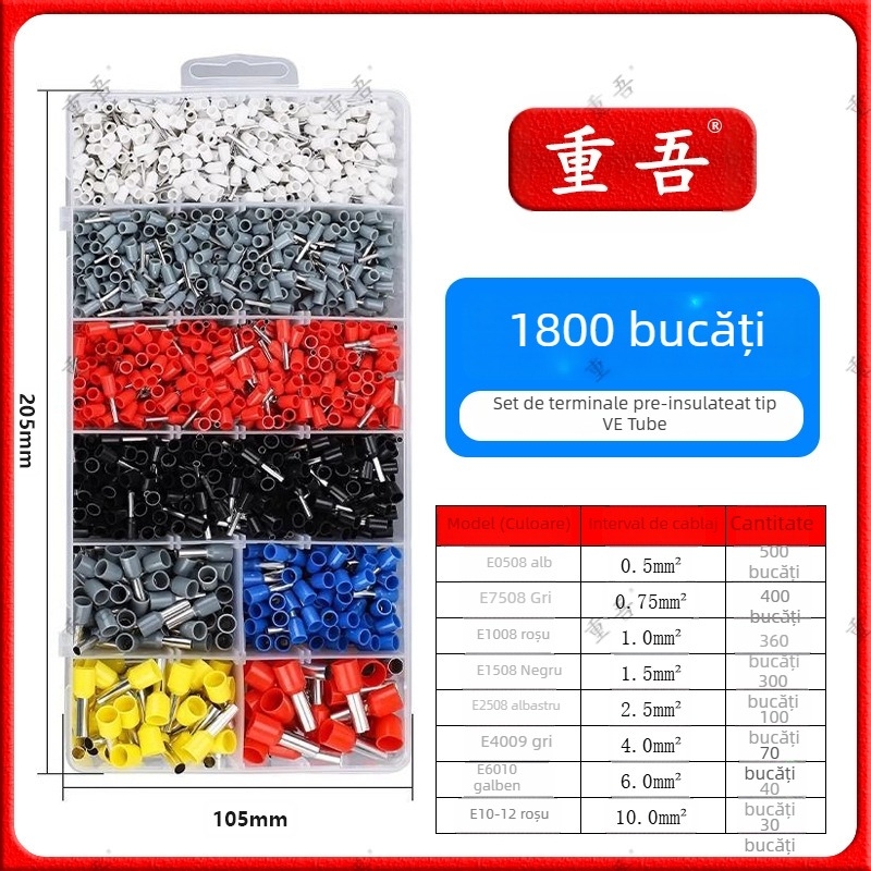 Set de clește pentru terminale tub tip preizolat, Chongwu, oțel mangan, 325 g, economie de efort