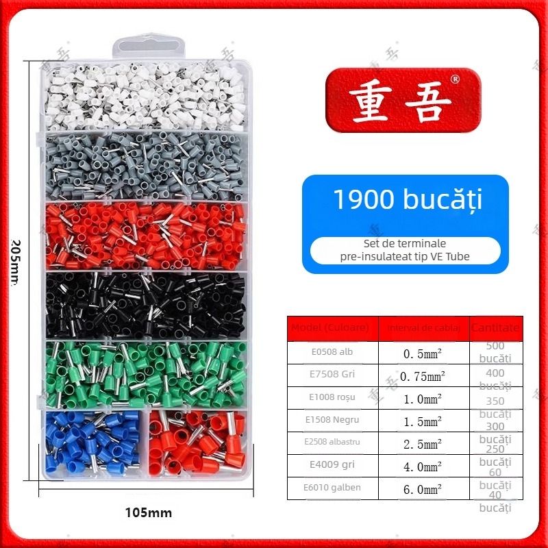 Set de clește pentru terminale tub tip preizolat, Chongwu, oțel mangan, 325 g, economie de efort