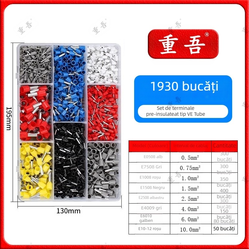 Set de clește pentru terminale tub tip preizolat, Chongwu, oțel mangan, 325 g, economie de efort