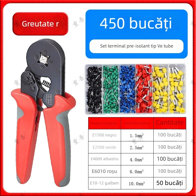 Set de clește pentru terminale tub tip preizolat, Chongwu, oțel mangan, 325 g, economie de efort